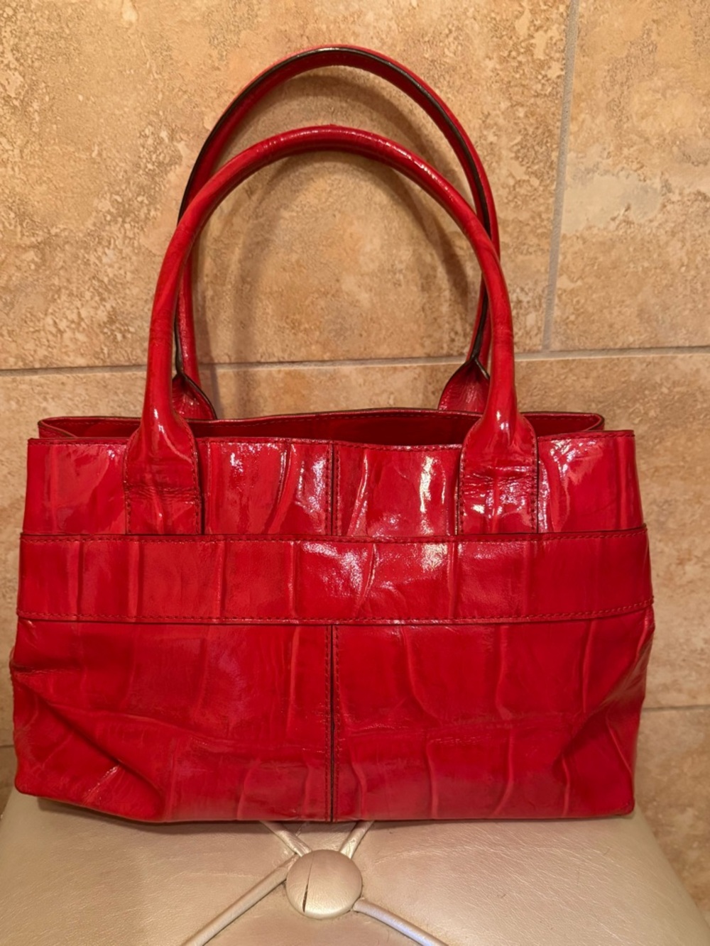 kate spade Red Patent Croc-Embossed Tote with Bow Detail - Picture 3 of 6